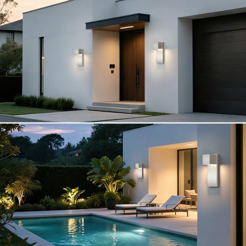 2 Pack Modern LED Outdoor Wall Light (Nickel)
