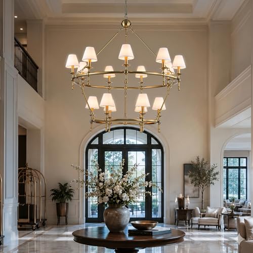 15 Lights W47 Inch Warm Brass and White Pleated Fabric Two