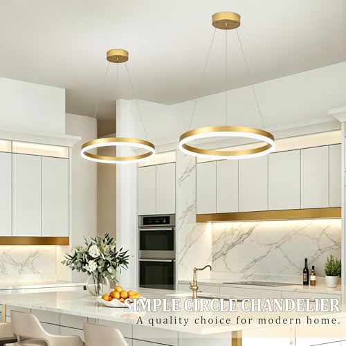 20" Modern Gold Led Chandelier Ring Dimmable LED Chandeliers with Remote Control for Kitchen Island Height Adjustable Chandelier Led Pendant Light for Living Room Dining Room Bedroom Foyer