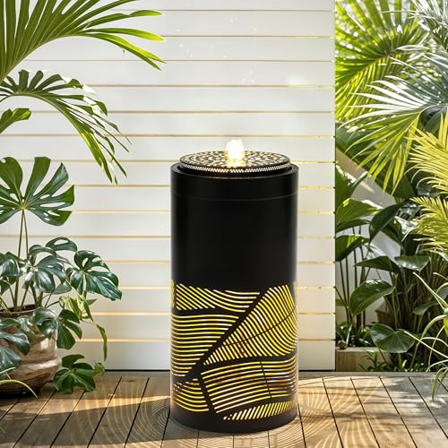24" H Metal Cutout Outdoor Fountain with Charming LED Lights&Shadows