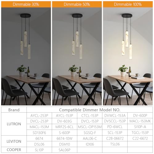 Natural Alabaster Pendant Lights for Kitchen Island White Marble Long Tube Chandelier 4000K Modern Black Ceiling Light Fixtures for Bedroom Dining Room Living Room Hallway