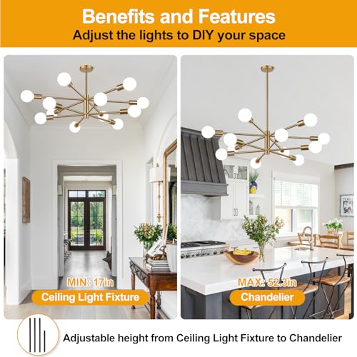 11" 52" Height Adjustable Sputnik Chandeliers Dining Room Light Fixture