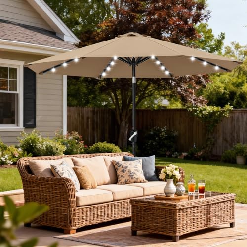 Solar Led Patio Umbrella with 32 Lights 9FT
