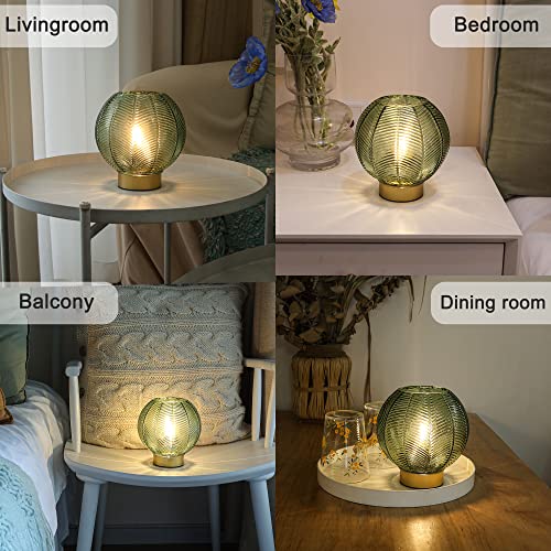 Battery Operated Decorative Glass Table Lamp with Timer Green