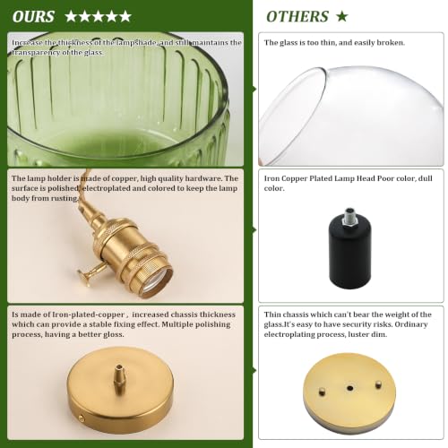 Battery Operated Pendant Light 5000mAh Rechargeable Chandelier with Remote Control Wireless Adjustable Hanging Green Striped Light for Kitchen Island Dining Room Hallway (2 Count)