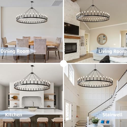 60 Inch Wagon Wheel Chandelier Extra Large Round Farmhouse Light Fixture