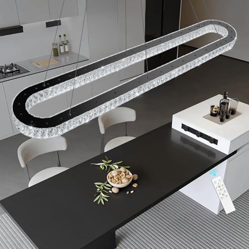 Modern Oval Crystal Chandelier for Dining Room Rectangular Ceiling Light Fixture Dimmable LED Chandeleirs for Living Room Kitchen Island Black