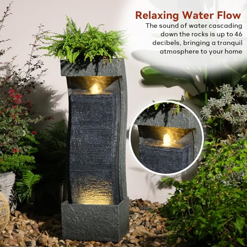 35H Modern Outdoor Water Fountain with Warm Light