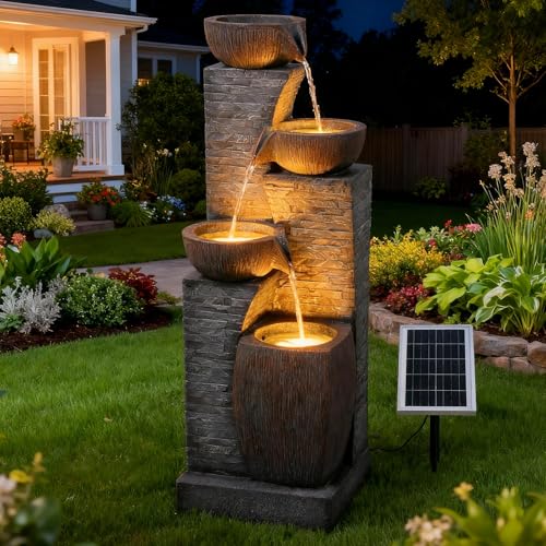 Water Fountain 4 Tiers Outdoor Stone Texture Garden Fountains