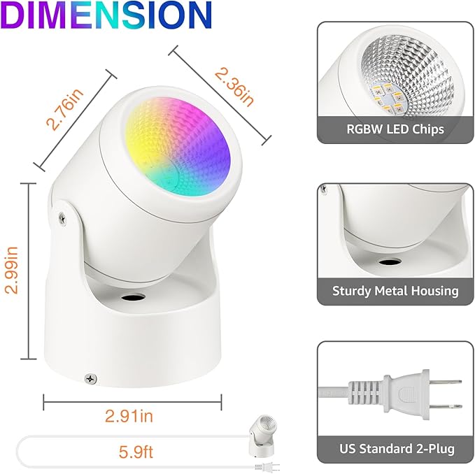4 Pack 6W RGBW Uplighting Indoor Color Changing Up Lights Indoor with Remote Dimmable LED Christmas Spot Lights for Home Aluminum Accent Lighting for Party Plant Decor with 5.9 FT Plug Cord