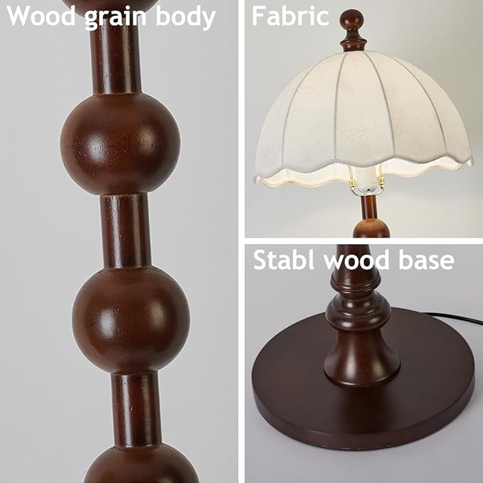 Wabi-sabi Wooden Floor Lamp 64.2" Linen Floor Light Walnut Globe Body Tall Lamp with E26 Dimmable Drum-Shaped Fabric Standing Light for Living Room Meeting Room Study Bedroom