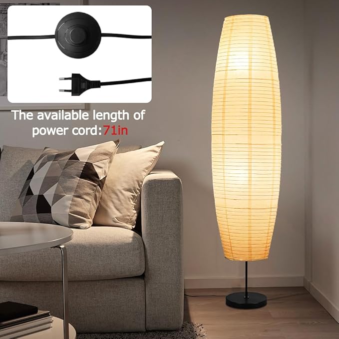 YY YEARCHY Floor Lamp Paper Lamp Standing Lamps with Rice Paper Shade for Bedroom Livingroom Olivary