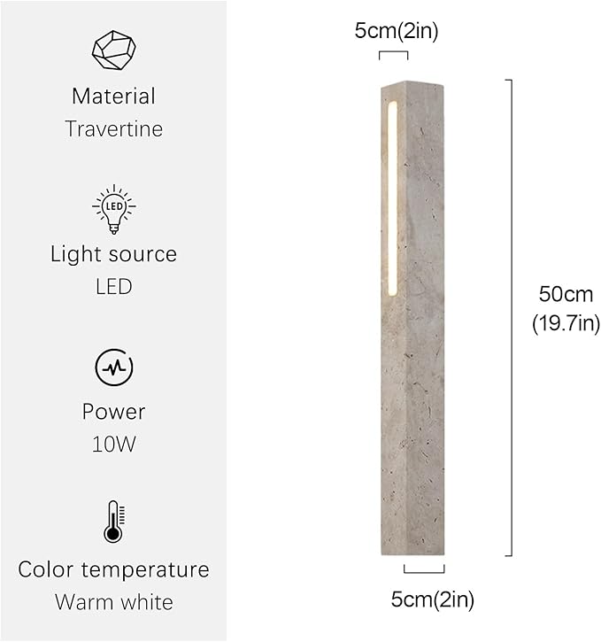 Rectangle Yellow Travertine Wall Sconce, Japanese Style Wabi-sabi Art Decor LED Lighting Fixtures, Vintage Long Marble Wall Light, Natural Stone Wall Lamp for Bedroom Hallway Hallway