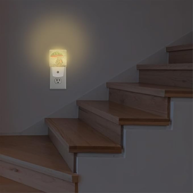 Cute Cat Holding Umbrella Plug in Night Light with Auto Dusk to Dawn Sensor,Warm Night Lights for Boys Girls Bedroom Bathroom Hallway Kids Room Gifts