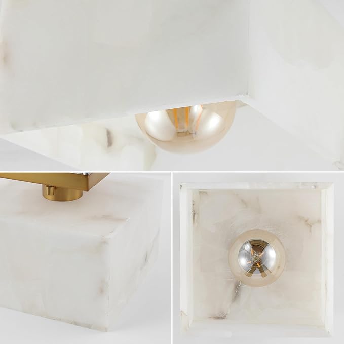 JONATHAN Y 5" White Marbling/Brass Gold Modern 1-Light Semi Flush Mount Ceiling Light for Bedroom, Cube White Alabaster Marble Shade, Mid-Century Minimalist Fixture, LED Bulb Included (JYL1203A)