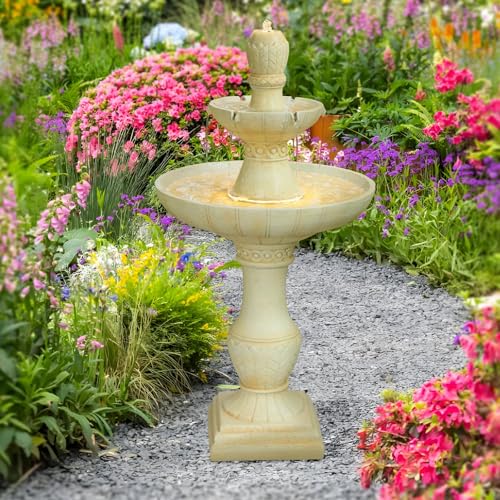 45.28H 3 Tier Outdoor Water Fountain with LED Lights Large Italian Resin Garden Fountain for Patio Yard Weather