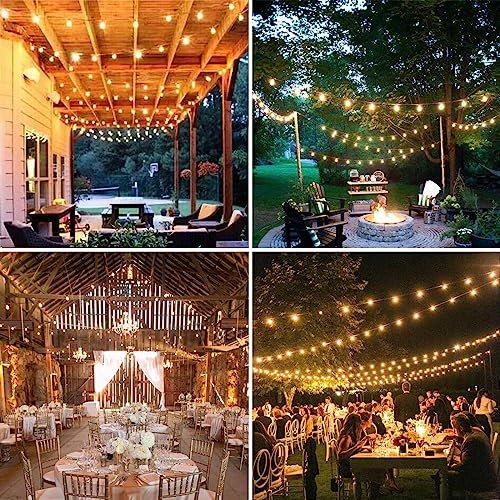 Outdoor String Lights White 100Ft LED Patio Lights Outdoor Waterproof with 50+2 Shatterproof ST38 Bulbs 2200K Dimmable String Lights for Outside Backyard Party Wedding