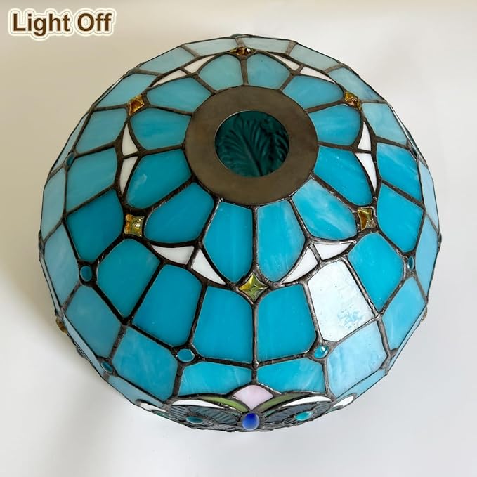 Tiffany Lamp Shade, 12 inch Medium Stained Glass Lampshade replacement for Torchiere Floor Lamp and Pendant Light Fixtures