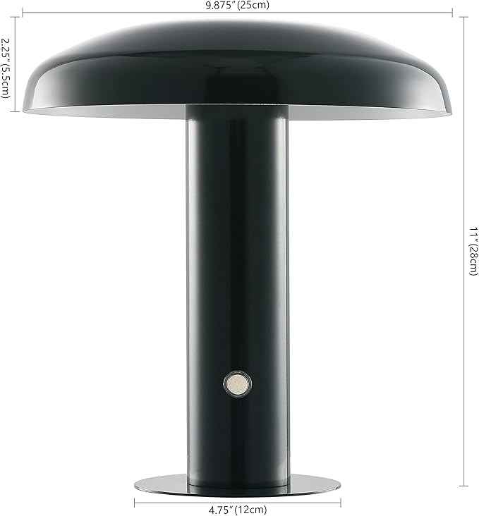 JONATHAN Y 11" Forest Green Rechargeable LED Mushroom Table Lamp, Cordless Portable Dimmable Mid-Century Modern Accent Lamp, with Metal Shade, Touch Sensor (JYL7114D)