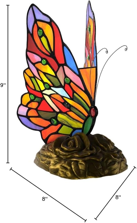 Bieye L10043 Butterfly Tiffany Style Stained Glass Accent Table Lamp (Multi-Colored F)