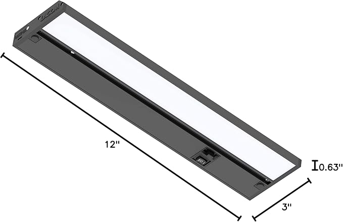 LAGOM Halo Under Cabinet Light, 12‑Inch Hardwired Dimmable LED, 2700K/4000K/5000K, Power Cord Sold Separately, Black, UC0112BK27