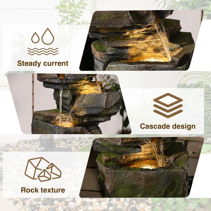 49H Realistic Rock Outdoor Water Fountain with 6 Tiers