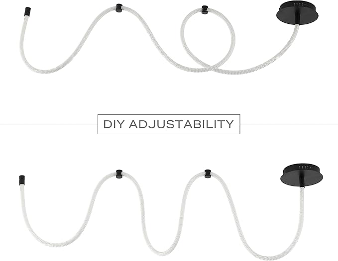 JONATHAN Y 55" Black Modern Minimalist Linear LED Flush Mount Light, 360° Adjustable Silicone Neon Rope, Dimmable Lamp for Bedroom, Living Room, Home Office (JYL7141B)