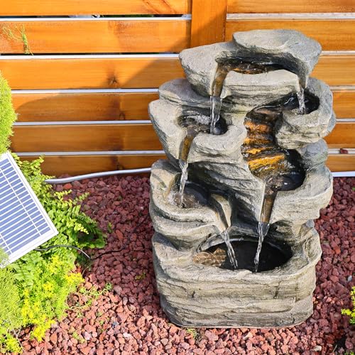 6 Tier Solar Powered Water Fountain Outdoor Waterfall 24.4 in