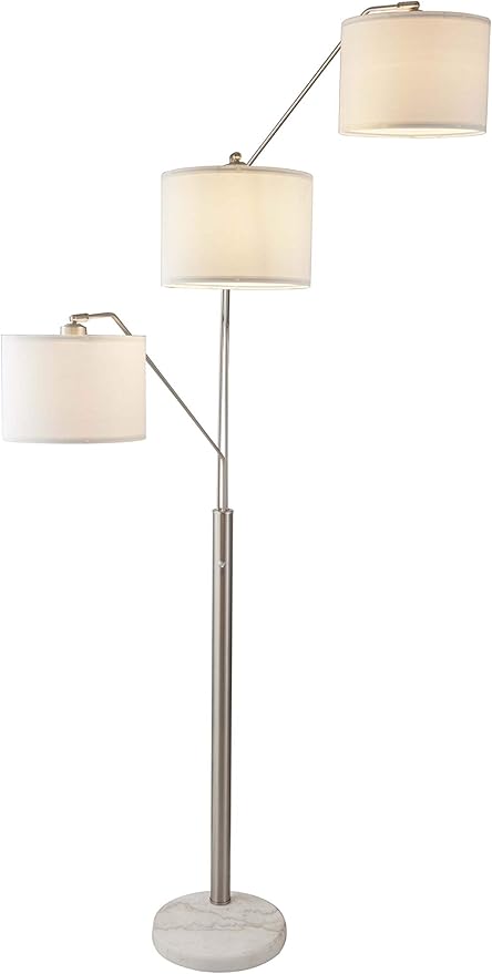 SH Lighting 83.5" Arc Tree Floor Lamp - Featrue 3 Hanging White Drum Fabric Shade with Adjustable Swing Arm and Marable Base - Great for Living Rooms, Bedrooms, or Arching Over Couches - 6949SN