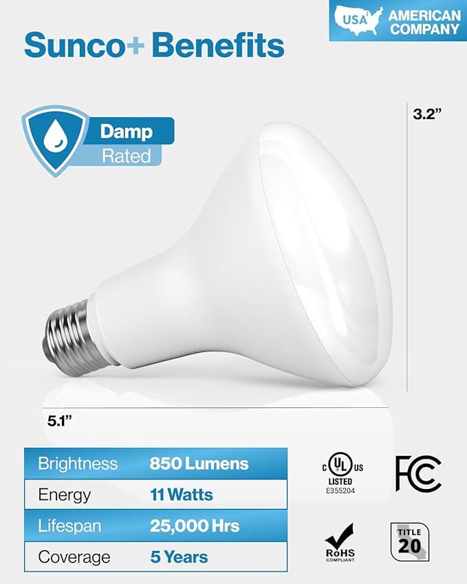 Sunco 72 Pack BR30 Light Bulb LED Recessed Can Light Bulbs, Indoor Flood Lights 850 LM, 11W (65W Equivalent), 4000K Cool White, Dimmable, E26 Base, for Home, Kitchen, Bedroom UL