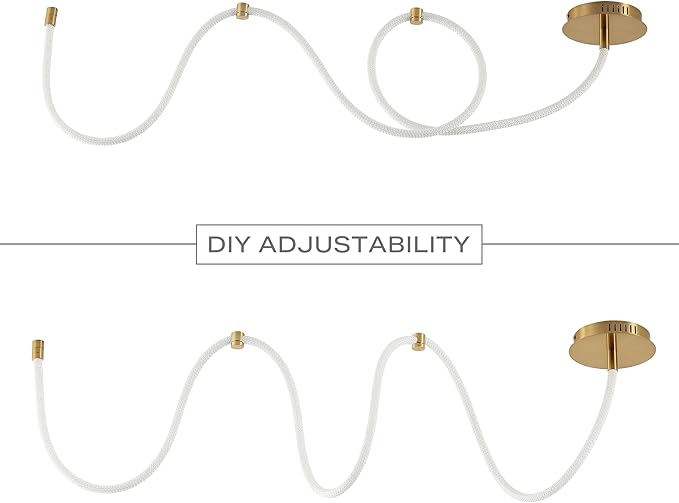 JONATHAN Y 55" Brass Gold Modern Minimalist Linear LED Flush Mount Light, 360° Adjustable Silicone Neon Rope, Dimmable Lamp for Bedroom, Living Room, Home Office JYL7141A