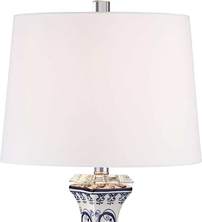 Barnes and Ivy Iris Vintage Asian Chinese Style Table Lamp 28" Tall Porcelain Blue Floral Jar Geneva White Drum Shade Cottage Core Decor for Living Room Bedroom House Bedside Nightstand Home Office