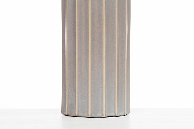 Lawrence & Scott Naomi Gray Porcelain Handmade Luxury Japandi Table Lamp for Living Room Bedroom Office with Custom Textured Linen Lampshade