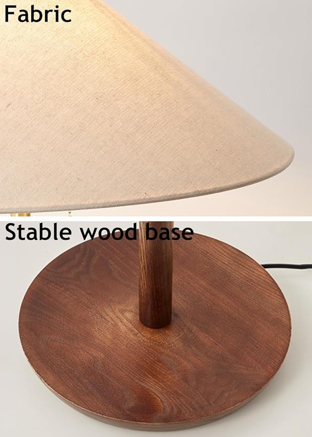 Wabi-sabi 59.1" Wooden Floor Lamp Linen Floor Lamp E26 Dimmable Tall Lamp with Zipper Switch Fabric Standing Light for Sofa Area Living Room Bedroom Study Tea Room