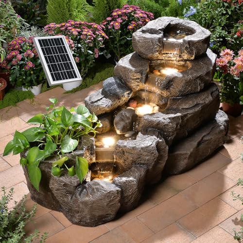 38.2" L Solar Water Fountain Outdoor Rock Waterfall Fountains