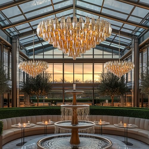 37 Inch Gold Amber Crystal Chandelier with 12 E12 Lights