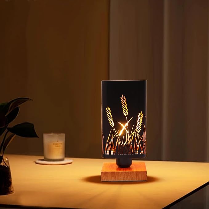 Rustic Table Lamp with Dimmer, Small Black Industry Metal bedside Lamp, fully Dimmable Rotary Switch, Night Light for office Kids, Bedroom Nightstands Lamp, Lamp for Living Room End Tables side