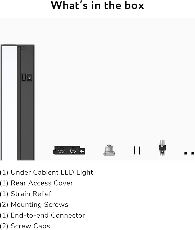 LAGOM Halo Under Cabinet Light, 30‑Inch Hardwired Dimmable LED, 2700K/4000K/5000K, Power Cord Sold Separately, Black, UC0130BK27