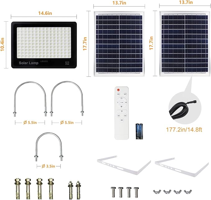 400W Solar Security Flood Lights,LED Street Light Outdoor IP66 Waterproof with Remote Control Parking Lot Lights for Yard, Garden, Swimming Pool, Pathway, Basketball Court, Arena