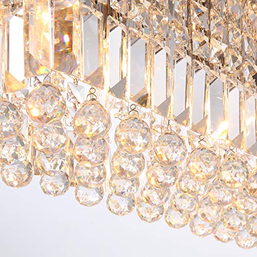 Rectangle K9 Crystal Chandelier Modern Rectangular Pendant Light Fixture for Dining Room Kitchen Island Chrome L47 x W10 x H10