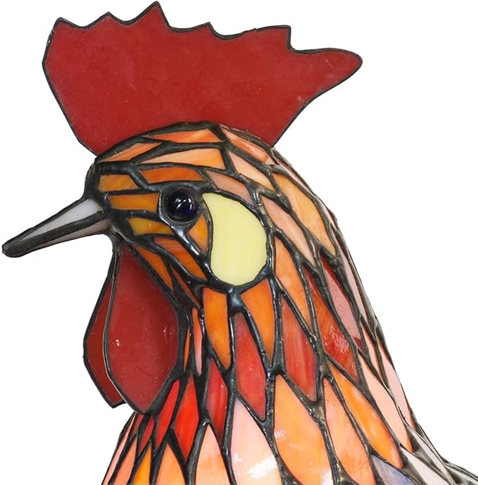 Bieye L10834 Colorful Rooster Tiffany Style Stained Glass Accent Table Lamp Night Light for Bedside Living Room Decoration