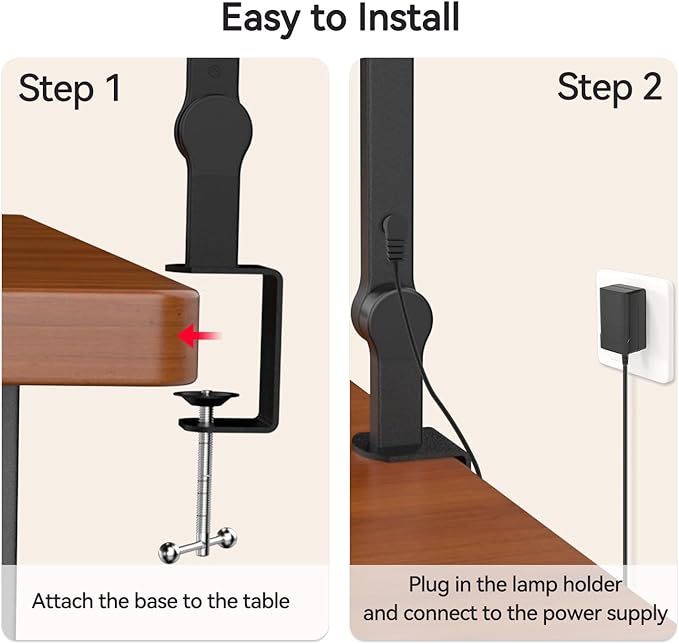 LED Architect Desk Lamp with Clamp - 24W Ultra Bright Adjustable Swing Arm Light for Home Office, 3000 Lumen Auto Dimming Computer Lamp with Stepless Touch Control, Rotatable for Video Calls, Drafting - Aura Lighting