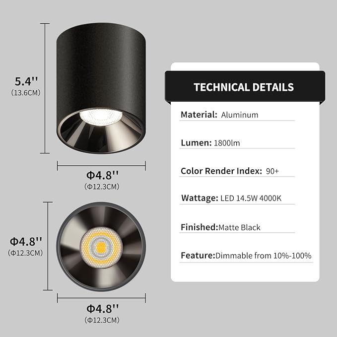 OKELI Modern LED Ceiling Light Fixture Flush Mount COB 20W 4000K Cylinder Ceiling Lights, Dimmable Hallway Lighting Fixtures Ceiling Lamps for Living Room Bedroom Kitchen
