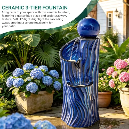 32"Ceramic 3 Tier Sphere Outdoor Water Fountain