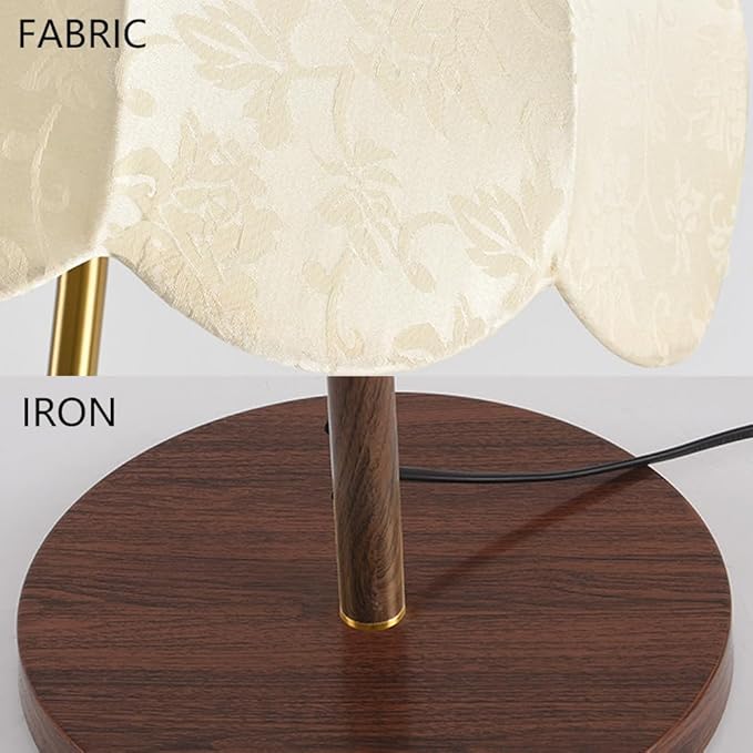 Wabi-sabi Fabric and Wood Grain Floor Lamp with E27 3-Color Dimmer - Modern Tall Lamp for Living Room, Reading Room, Bedroom, Dining Room