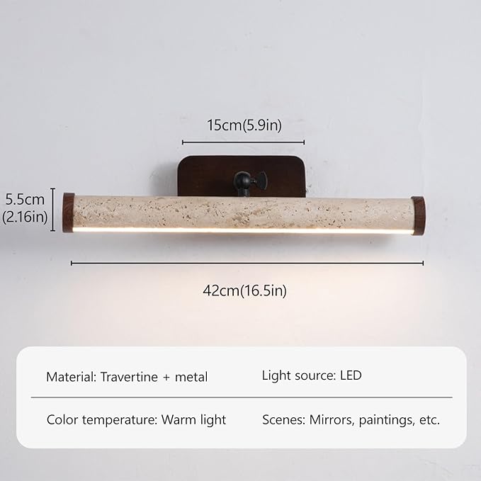 Yellow Travertine Bathroom Light Fixtures, Natural Stone LED Vanity Lamp for Over Mirror, 180° Adjustable, Japanese Style Wabi-sabi Marble Wall Light for Bedroom Artwork Poster