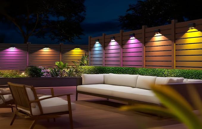 Outdoor Deck Lights 24 Packs, Smart RGBCW Fence Light, 100+ Scene Modes, Dual Lens LED String Lights with APP/Voice/Remote Control, IP65 Waterproof for Halloween Christmas Decor, 157ft White