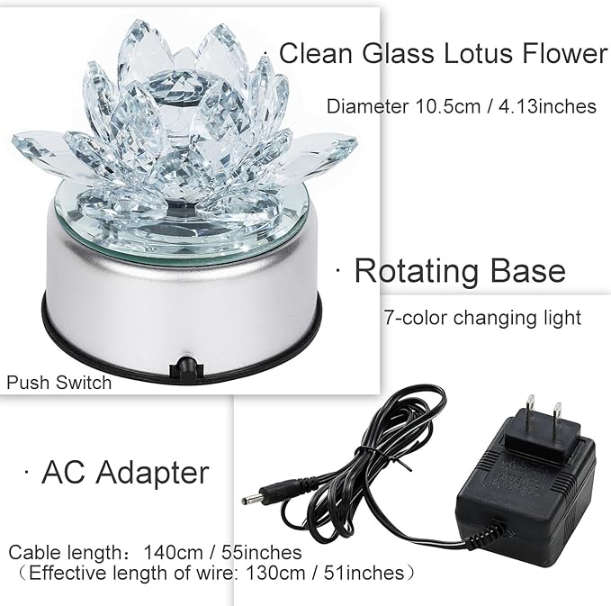 Crystal Lotus Night Light - Crystal LED Light 7 Color Change Rotating Base for Bedroom Table Desktop Bedside Electric Altar Light Buddha lamp Lotus Flower Ornament Great Gift Idea