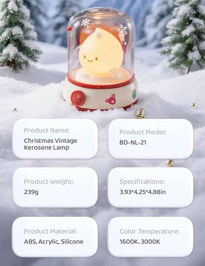 Christmas Night Light Music Box for Kids, Cute White Noise Machine Gift, Dimming, Rechargeable Portable Small Table Lamp, Best Idea for Christmas Gift Decoration