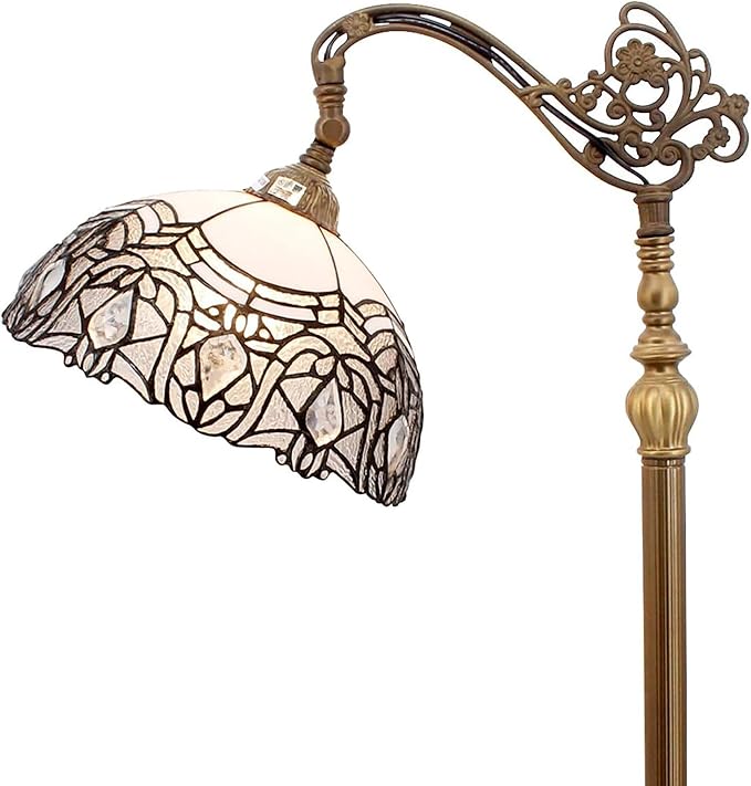 Tiffany Lamp Shade Replacement 12X6 Inch Stained Glass Lampshade Only 1-5/8-Inch Fitter Opening for Arched Floor Lamp, Torchiere Lamp, Pendant Light (White)